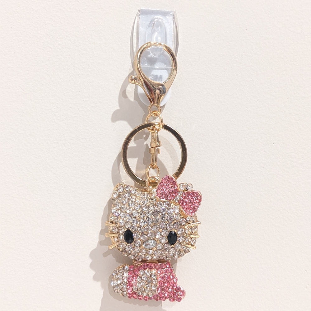Hello Kitty Bling Rhinestone Keychain Bag Charm With Pink Crystal Accents